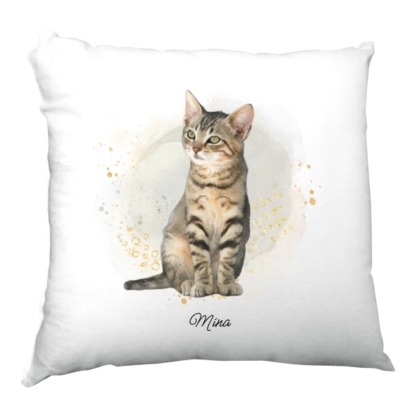 Polštář saténový s potiskem Akvarelový obrázek kočky z fotografie3